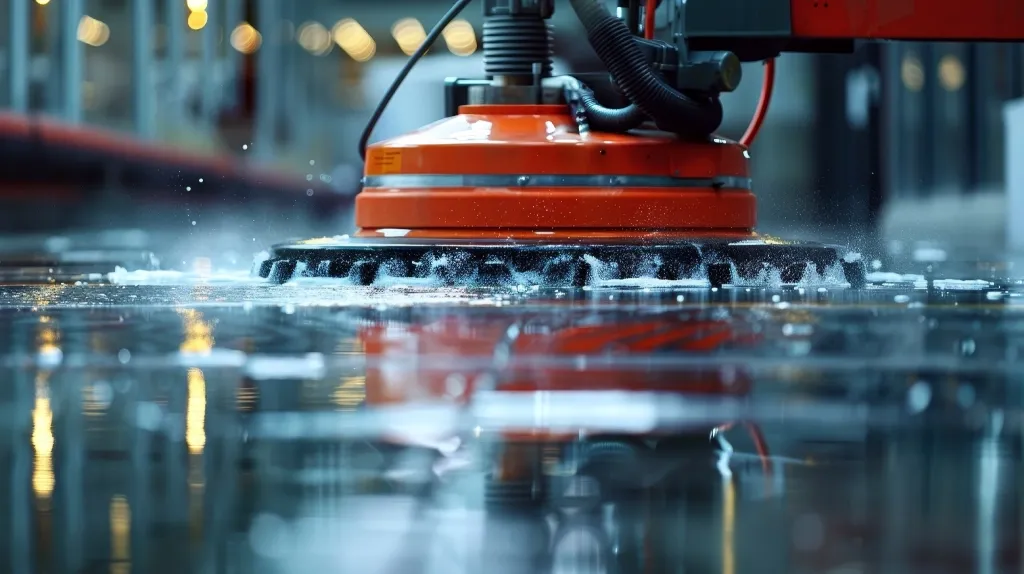 Machine de cristallisation de sol en action sur une surface réfléchissante