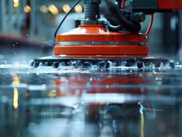 Machine de cristallisation de sol en action sur une surface réfléchissante